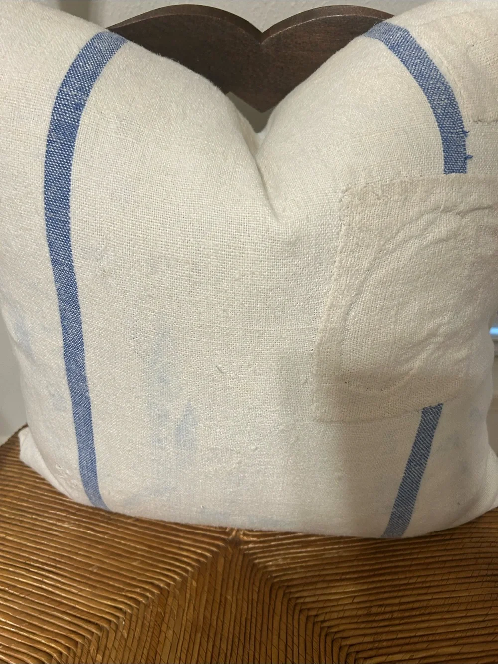 Set of 2 Custom Made Covers - Antique French Flour Sac — Feather Pillows 18 x 18